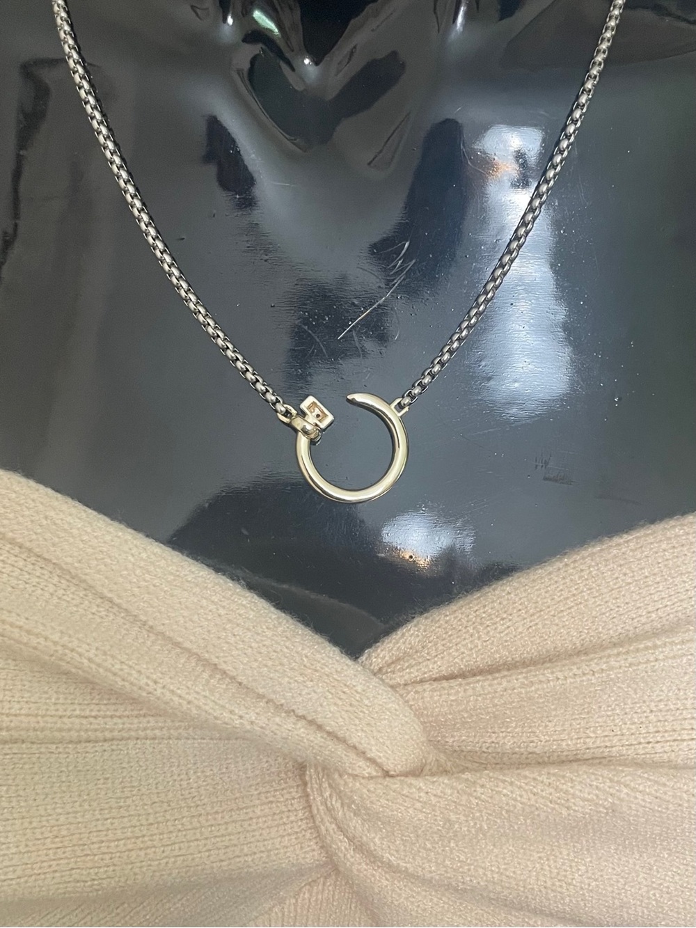 Two Tone Iced Out Bent Nail Necklace Gold and Rhodium Designer Inspired NWOT - Picture 5 of 10